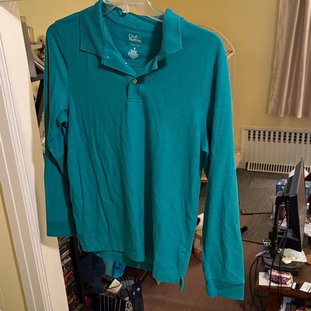 Croft & Barrow Easy Care Turquoise Long Sleeve Polo